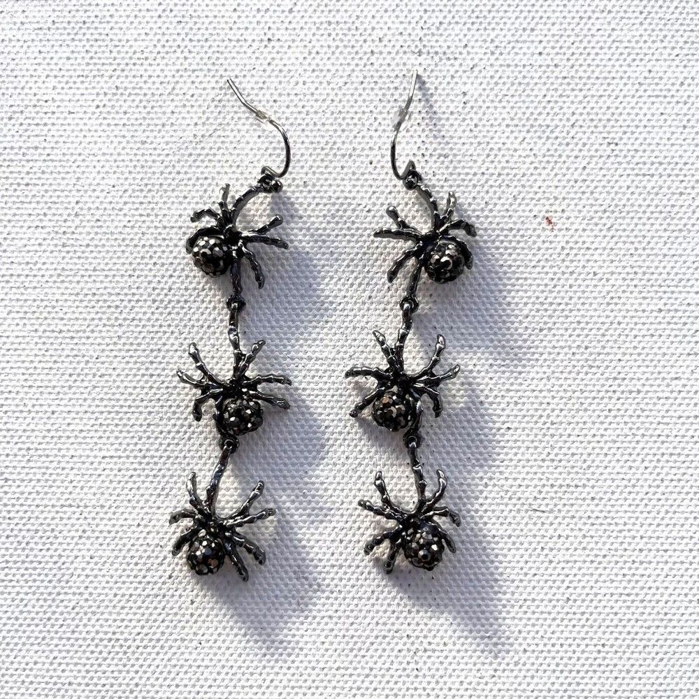 Way to Celebrate Linear Spider Earrings, Black, 1 Pair, Whimsygoth Witchy